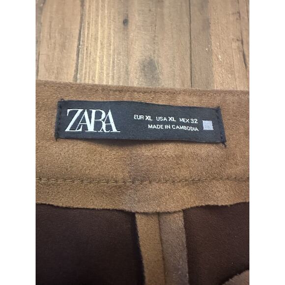 Zara Women’s Vegan Faux Suede Straight Leg Pants Size XL Ankle Zip Slacks - Picture 5 of 15